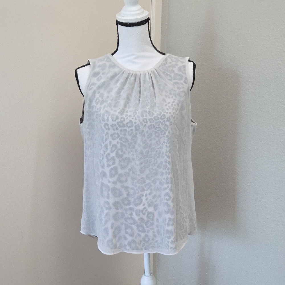 White House Black Market Leopard Print Blouse - White